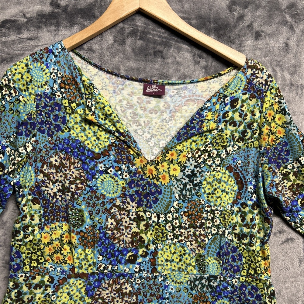 Salaam‎ Women's Large Floral Dress Pockets Stretch Colorful 3/4 Sleeve V Neck - Picture 3 of 14